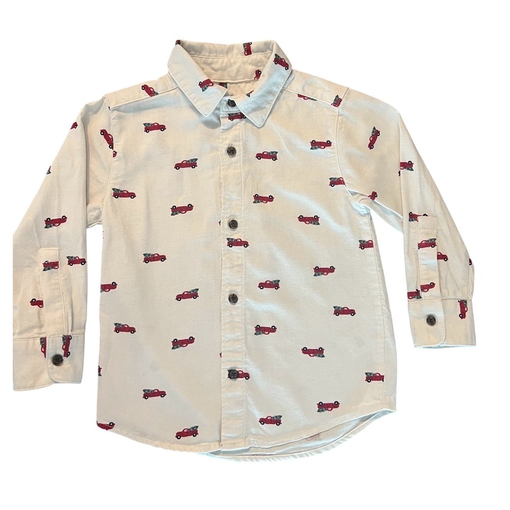 Carters Child of Mine Boys 3T Christmas Red Truck Tree Button Down Shirt (0853)